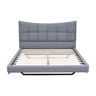 HomeRoots Gray Tufted Upholstered Full Bed Frame With LED Lighting And USB