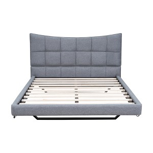 HomeRoots Gray Tufted Upholstered Full Bed Frame With LED Lighting And USB - 1 of 4