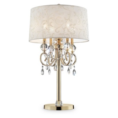 32.5" Antique Metal Floor Lamp with Crystals (Includes CFL Light Bulb) Gold - Ore International