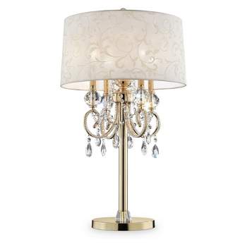 32.5" Antique Metal Table Lamp with Crystals (Includes CFL Light Bulb) Gold - Ore International