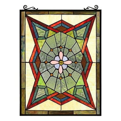 Chloe Lighting Eminent Tiffany-Style Geometric Stained Glass Window Panel 25`` Height