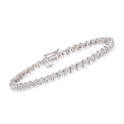 Ross-Simons 1.00 ct. t.w. Diamond Cluster Tennis Bracelet in Sterling Silver