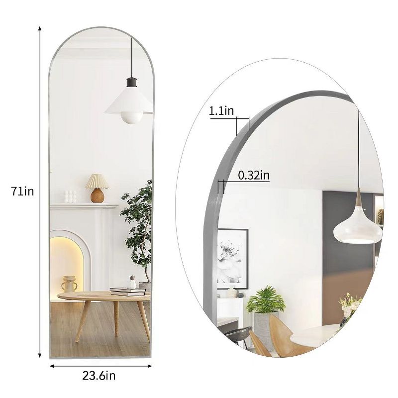 Yeddi Arched Aluminum Framed Floor Mirror,71 Inch Arch Mirror,23"x 71" Extra Large Full Length Mirror,Floor Body Mirror with Stand-The Pop Home, 4 of 9