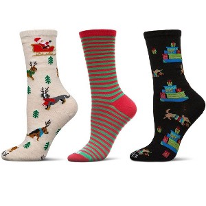 MeMoi 3 Pair Women's Christmas Holiday Novelty Crew Socks - 1 of 2