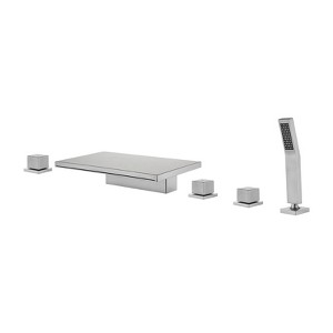 Cobbe Bathroom Faucet Set with Handheld Shower and 10.24-Inch Wide Waterfall Spout 5-Hole Installation Brushed Nickel - 1 of 4