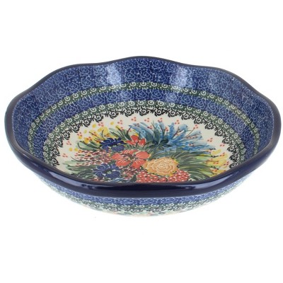 Blue Rose Polish Pottery Summer Blooms Large Scallop Bowl