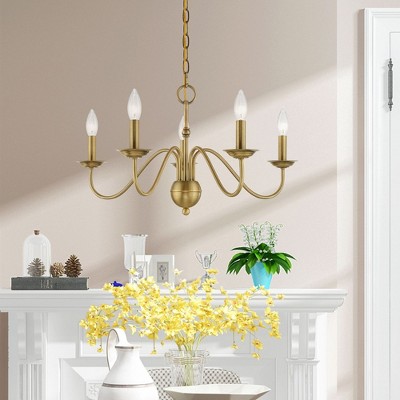 Elegant Antique Brass 5-Light Taper Candle Chandelier