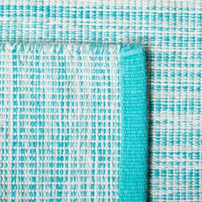 Aqua Blue Cotton Flat Woven Handmade Runner Rug 2'3" x 8'