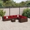 vidaXL Patio Sofa Set with Cushions Lounge Setting Outdoor Furniture Poly Rattan - Brown and Red 4x Corner 5x Middle Table - 2 of 4