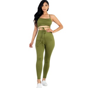 Slickblue Women's Tie Front Cut Out Jumpsuit in Stretch Jersey - Downtown Brown/Olive Branch, Size S-L - 1 of 4
