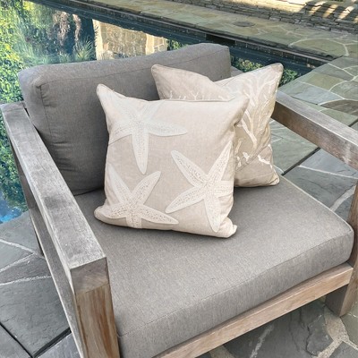Nude Embroidered Starfish Feather-Filled Throw Pillow
