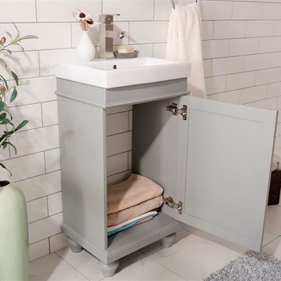 Gray Freestanding Vanity with White Ceramic Sink
