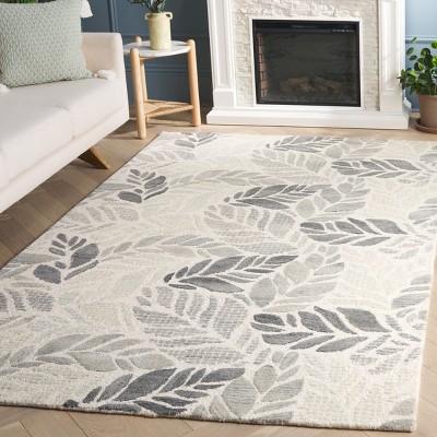 Ivory and Grey Floral Hand-Tufted Wool Area Rug, 8' x 10'