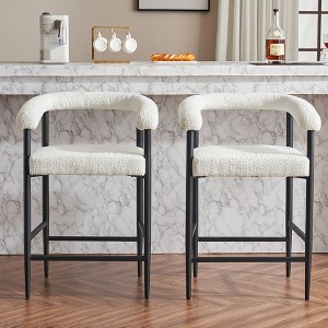 CAVINAS Bar Stools Set of 2, Boucle Fabric Counter Height Bar Stool Chair with Armrests and Metal Frame for Living Room, Dining Room - 1 of 4
