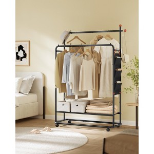 SONGMICS HOME Double-Rod Clothes Rack, Clothes Rail on Wheels, Portable Garment Rack, with 2 Clothes Hanging Rails, Fabric Shelf, Ink Black - 1 of 4