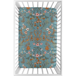 Sweet Jojo Designs Girl Baby Fitted Mini Crib Sheet Boho Floral Wildflower Blue Orange and Pink - 1 of 4