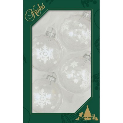 Christmas by Krebs 4ct Clear and White Snowflakes Shiny Christmas Ball Ornaments 2.5" (67mm)