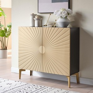 Kings Brand Furniture 2-Door Storage Cabinet, Accent Sideboard Buffet, Coffee Bar Console Table, Gold/Black - 1 of 4