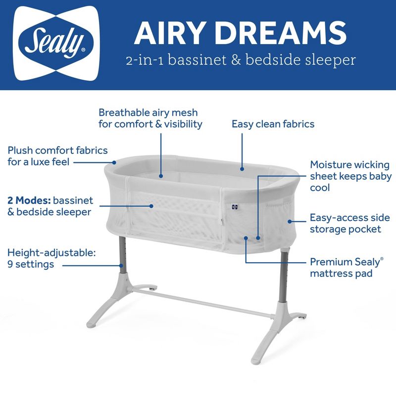 Sealy Airy Dreams 2-in-1 Bassinet &#38; Bedside Sleeper, 4 of 13