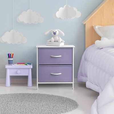 Purple and White Fabric 2-Drawer Nightstand with Steel Frame