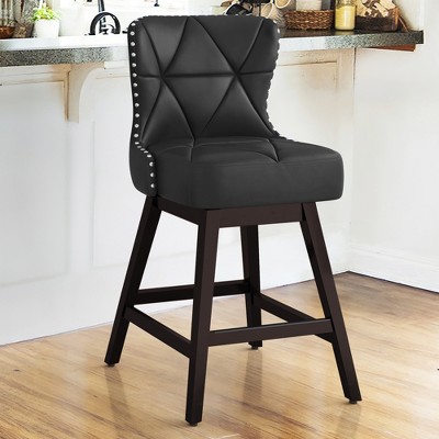 Arceso 26" Counter Height Swivel Bar Stools with Back, Faux Leather Upholstered Seat, Solid Wood Legs, Beige – Set for Kitchen Island or Home Bar