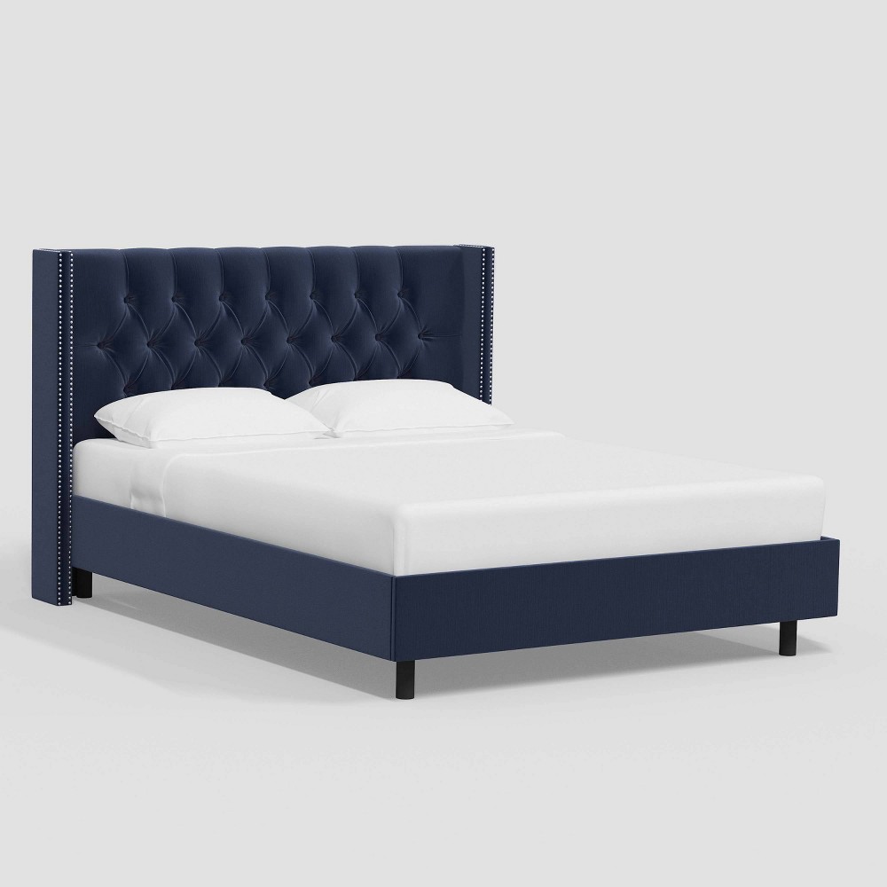 Twin Louis Wingback Platform Bed in Luxe Velvet Titan Ocean - Threshold™