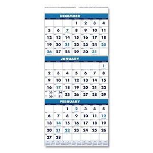 Recycled Three-Month Format Wall Calendar, Vertical Orientation, 8 x 17, White Sheets, 14-Month: Dec 2025 to Jan 2027 - 1 of 4