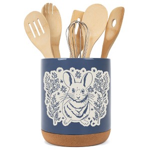 Elanze Designs Kitchen Utensil Holder With Non Slip Cork Base Large 8 Inch Ceramic Storage Crock Forest Animal Countertop Organizer Floral Mouse Navy - 1 of 4