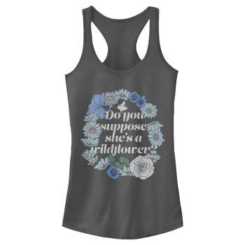 Junior's Women Alice in Wonderland Do You Suppose She's a Wildflower Quote Racerback Tank Top