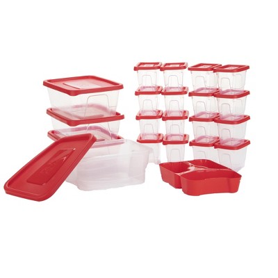 Mind Reader Meal Prep Food Storage Plastic Containers with Lids, Set of 20, Red