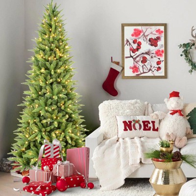 NAYSAYE Christmas Tree Stand 7FT Slim Tree with Realistic Branches for Small Space Holiday Decor, Green, 40"*84"*20.9"