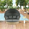 Outdoor Wicker Rattan Daybed with Storage & Retractable Canopy – Round Double Sofa Set, Includes 4 Pillows for Patio, Garden, Poolside-- Frevyn - 2 of 4