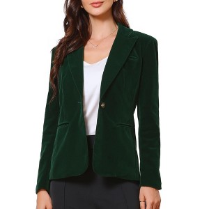INSPIRE CHIC Women's Velvet Long Sleeve Notch Lapel Button Vintage Work Office Blazers with Pockets - 1 of 4