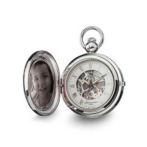 Black Bow Jewelry Charles Hubert Chrome Finish Brass 2-Photo Insert 48mm Pocket Watch - 1 of 4