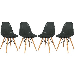 LeisureMod Cresco (Set of 4) Mid-Century Modern Acrylic Dining Chairs with Wooden Dowel Eiffel Legs – Kitchen & Dining Room Chairs - 1 of 4
