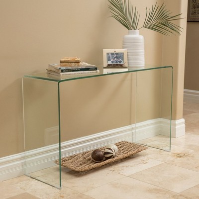 12MM Console Tables Transparent Glass + Acrylic Table, Clear Bent Modern Home Office Furniture, Tempered Glass Sofa Table