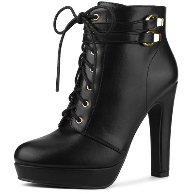 ladies black heeled ankle boots