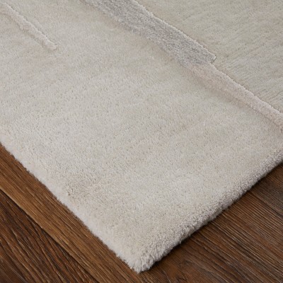 Ivory and Blue Abstract Hand-Tufted Wool Area Rug