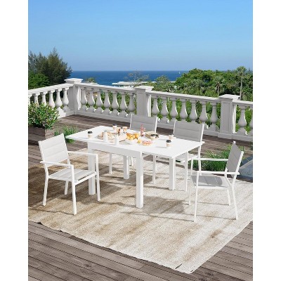 Expandable Aluminum 31"-63" Outdoor Dining Table Set for 4-6 People - Sleek Slatted Design for Patio, Garden & Deck White