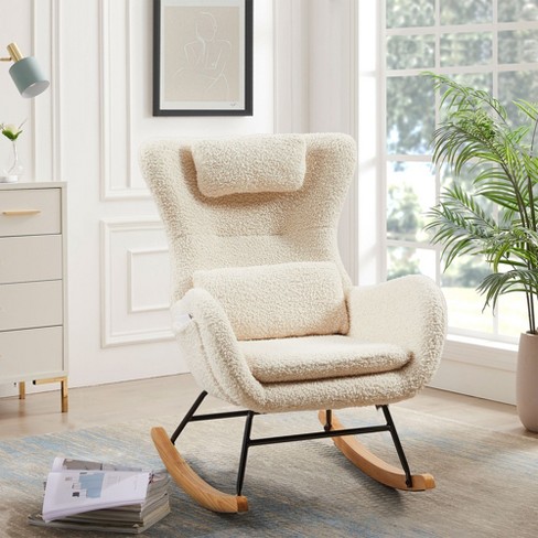 Nicbex Cashmere Fabric Glider Rocking Chair upholstered Nursery Rocking Chairs With High Backrest modern Rocking Chair nursing Chair For Bedroom beige Target