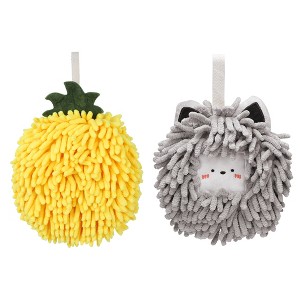 REGALWOVEN 2 Pcs Comfortable Soft Absorbent Chenille Ball Fuzzy Hand Towels - 1 of 4