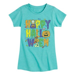 Girls' - Garfield - Happy Halloween Icons Fitted Short Sleeve Graphic T-Shirt - 1 of 4