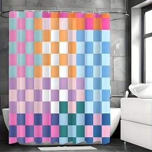 Paaaawaters Retro Checkered Shower Curtain Colorful Geometric Modern Rainbow Minimalist Groovy Simple Bright Aesthetic - 1 of 4