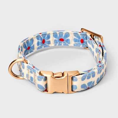 Geo Floral Fashion Adjustable Length and Reinforced Stitching Dog Collar - White/Blue - Boots & Barkley™