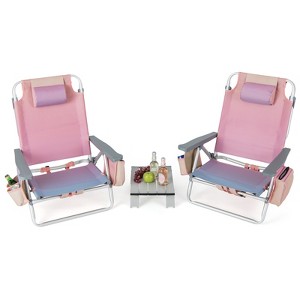 Tangkula 2PCS Folding Backpack Lay Flat Beach Chairs Table Set 5-Position Outdoor Reclining Chair - 1 of 4