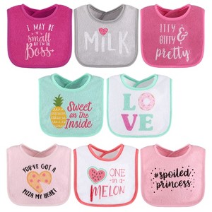The Peanutshell Terry Cotton Baby Bibs for Girls, 8-Pack, Pink/White - 1 of 4