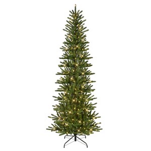 Puleo 7.5' Pre-Lit Artificial Slim Mountain View Spruce Tree - 1 of 4