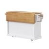 56 inch Kitchen Island with Rubber Wood Veneer Drop Leaf, Power Outlet, 4 Door Shelves, Embossed Vertical Stripe Rolling Kitchen Cart on 4 Wheels - 4 of 4