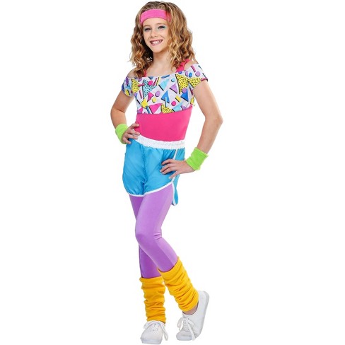HalloweenCostumes.com Large Girl Work It Out 80s Costume for Girls,  Blue/Pink/Purple