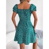 Womens Floral Ruffle Dress Short Sleeve Front Tie Summer Dress Sweetheart Neck Smock Dress Empire Waist Ruffle Sleeve Midi Skater Dress - 2 of 4